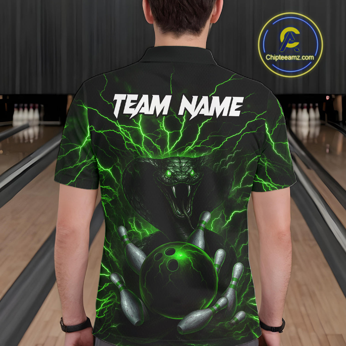 Personalized Green Lightning Thunder Cobra Snake Bowling Shirt For Men Custom Bowling Team Jersey TDM7498