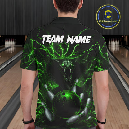 Personalized Green Lightning Thunder Cobra Snake Bowling Shirt For Men Custom Bowling Team Jersey TDM7498