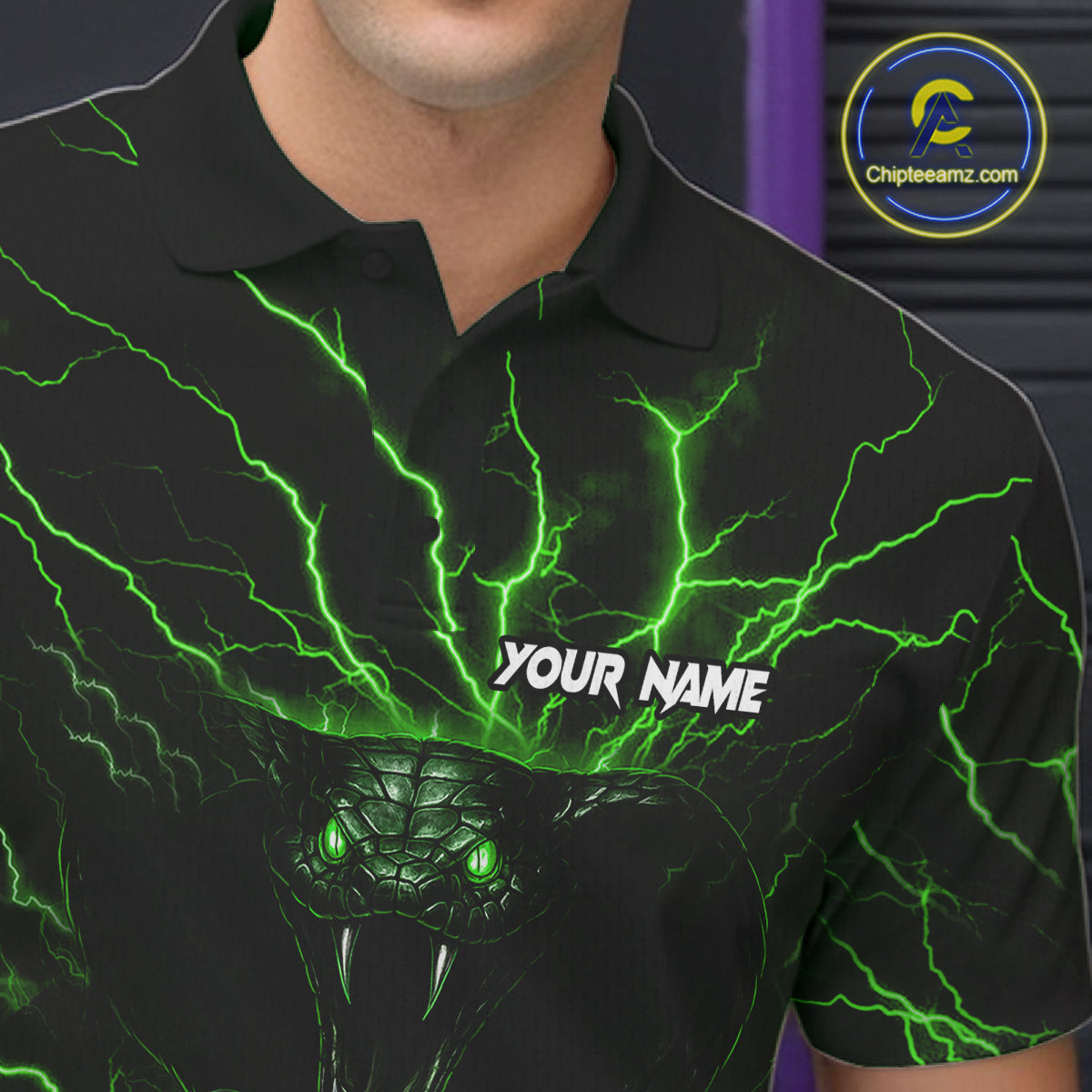 Personalized Green Lightning Thunder Cobra Snake Bowling Shirt For Men Custom Bowling Team Jersey TDM7498