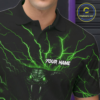 Personalized Green Lightning Thunder Cobra Snake Bowling Shirt For Men Custom Bowling Team Jersey TDM7498