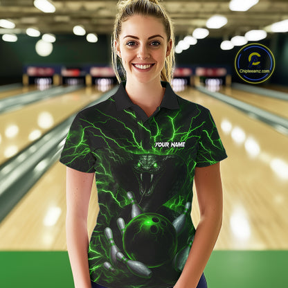 Personalized Green Lightning Thunder Cobra Snake Bowling Shirt For Women Custom Bowling Team Jersey TDM7498