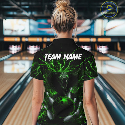 Personalized Green Lightning Thunder Cobra Snake Bowling Shirt For Women Custom Bowling Team Jersey TDM7498