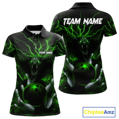 Personalized Green Lightning Thunder Cobra Snake Bowling Shirt For Women Custom Bowling Team Jersey TDM7498
