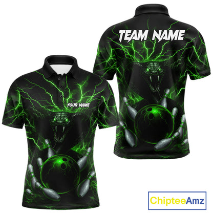 Personalized Green Lightning Thunder Cobra Snake Bowling Shirt For Men Custom Bowling Team Jersey TDM7498