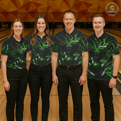 Personalized Green Lightning Thunder Cobra Snake Bowling Shirt For Men Custom Bowling Team Jersey TDM7498
