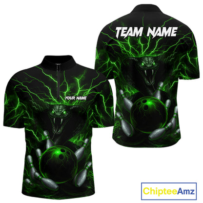 Personalized Green Lightning Thunder Cobra Snake Bowling Shirt For Men Custom Bowling Team Jersey TDM7498