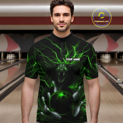 Personalized Green Lightning Thunder Cobra Snake Bowling Shirt For Men Custom Bowling Team Jersey TDM7498