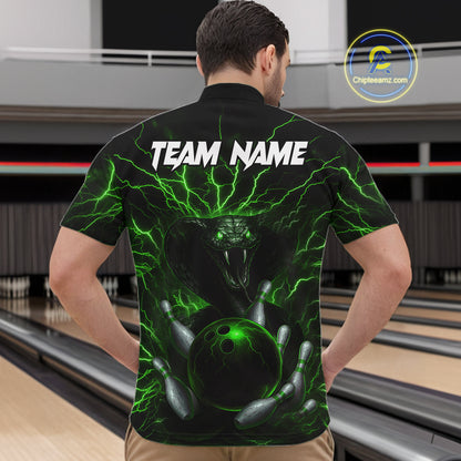 Personalized Green Lightning Thunder Cobra Snake Bowling Shirt For Men Custom Bowling Team Jersey TDM7498