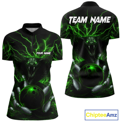 Personalized Green Lightning Thunder Cobra Snake Bowling Shirt For Women Custom Bowling Team Jersey TDM7498