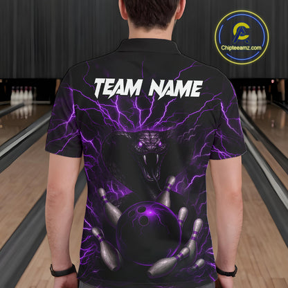 Personalized Purple Lightning Thunder Cobra Snake Bowling Shirt For Men Custom Bowling Team Jersey TDM7499