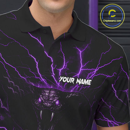Personalized Purple Lightning Thunder Cobra Snake Bowling Shirt For Men Custom Bowling Team Jersey TDM7499