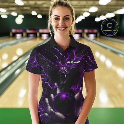 Personalized Purple Lightning Thunder Cobra Snake Bowling Shirt For Women Custom Bowling Team Jersey TDM7499