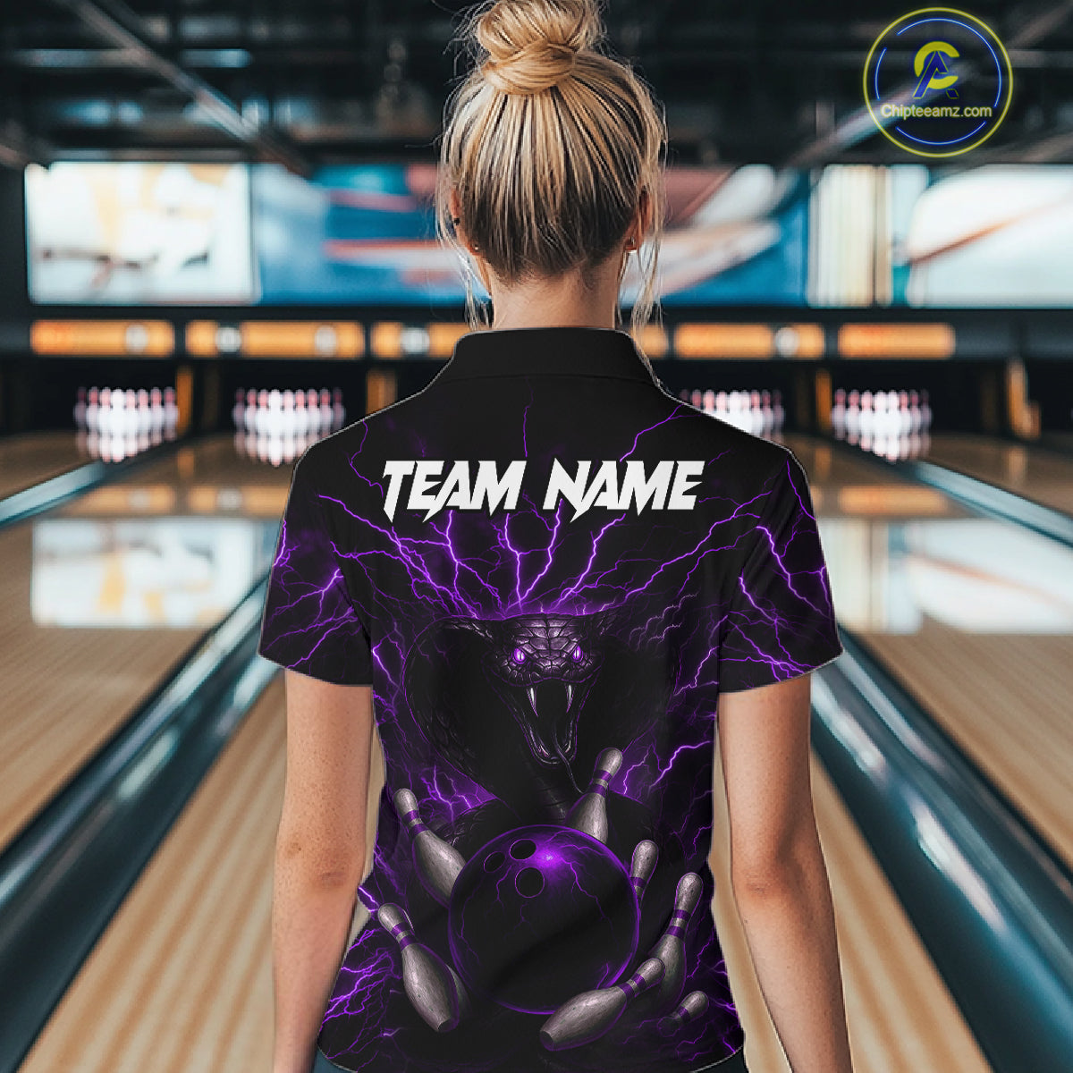 Personalized Purple Lightning Thunder Cobra Snake Bowling Shirt For Women Custom Bowling Team Jersey TDM7499