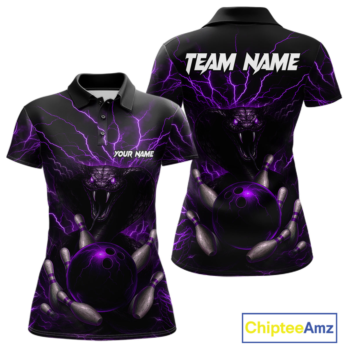 Personalized Purple Lightning Thunder Cobra Snake Bowling Shirt For Women Custom Bowling Team Jersey TDM7499