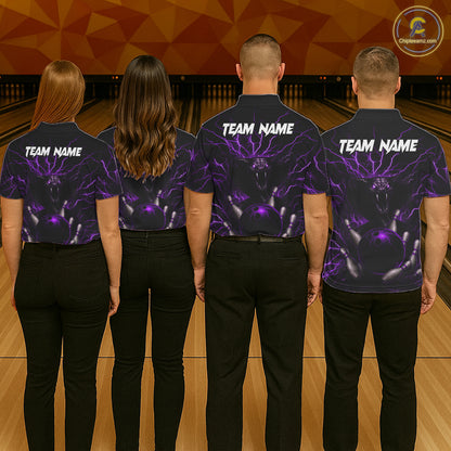 Personalized Purple Lightning Thunder Cobra Snake Bowling Shirt For Men Custom Bowling Team Jersey TDM7499