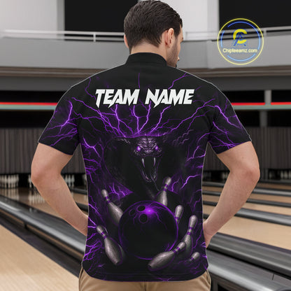 Personalized Purple Lightning Thunder Cobra Snake Bowling Shirt For Men Custom Bowling Team Jersey TDM7499