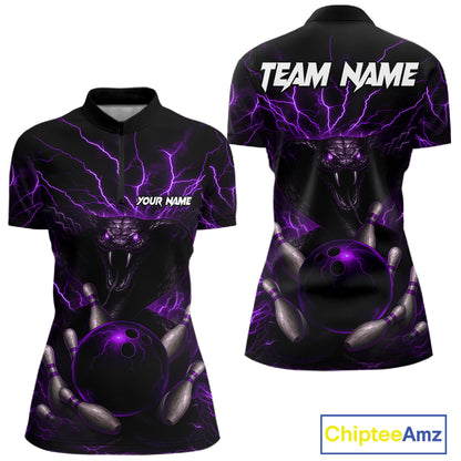 Personalized Purple Lightning Thunder Cobra Snake Bowling Shirt For Women Custom Bowling Team Jersey TDM7499