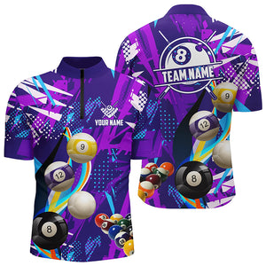 Personalized Purple Billiard Balls Men Quarter-Zip Shirt, Colorful Billiard Jerseys Shirts TDM0563