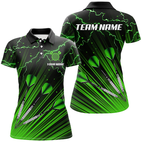 Green Dart Arrow Lightning Custom Darts Polo, Quarter-Zip Shirts For Women, Darts Jerseys Uniform TDM2975