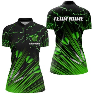 Green Dart Arrow Lightning Custom Darts Polo, Quarter-Zip Shirts For Women, Darts Jerseys Uniform TDM2975