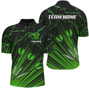 Green Dart Arrow Lightning Custom Darts Polo, Quarter-Zip Shirts For Men, Darts Jerseys Uniform TDM2975