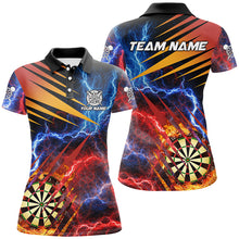 Load image into Gallery viewer, Blue And Red Thunder Lighting Custom Dart Shirts For Women, Fire Flame Darts Board Team Dart Jerseys TDM2979