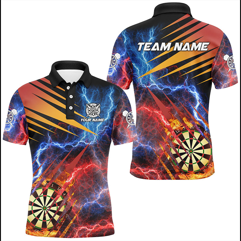 Blue And Red Thunder Lighting Custom Dart Shirts For Men, Fire Flame Darts Board Team Dart Jerseys TDM2979