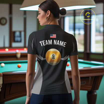 Personalized 9 Ball Pool Team Shirts For Women Custom Billiard Jersey Polo & Quarter Zip TDM5208