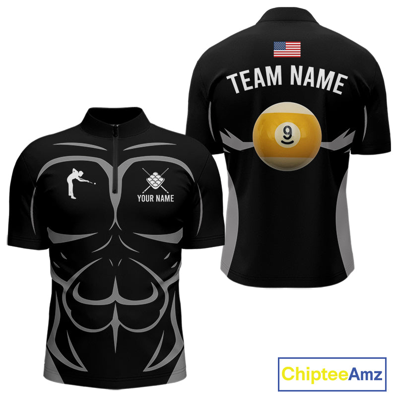 Personalized 9 Ball Pool Team Shirts For Men Custom Billiard Jersey Polo & Quarter Zip TDM5208