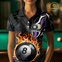 Load image into Gallery viewer, Personalized 8 Ball &amp; 9 Ball Fire Flame Women Billiard Shirt, Billiard Jersey For Team Pooler|Purple TDM5210