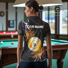 Load image into Gallery viewer, Personalized 8 Ball &amp; 9 Ball Fire Flame Women Billiard Shirt, Billiard Jersey For Team Pooler|Purple TDM5210