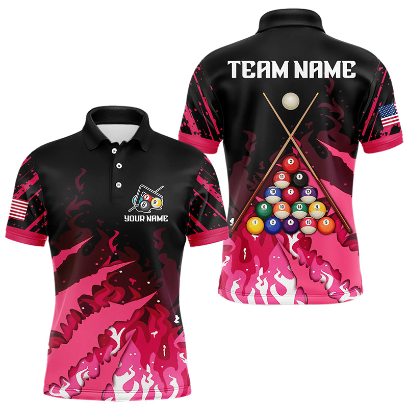 Custom Pink And Black Billiard Polo & Quarter Zip For Men, 3D Billiard Team Shirts Pool Jerseys TDM3225