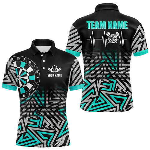 Personalized Darts Heartbeat Zig-Zag Pattern Custom Dart Shirts For Men, Dart Jerseys | Turquoise TDM3229