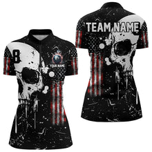 Load image into Gallery viewer, Black Grunge Skull American Flag Women Billiard Polo, Quarter Zip Custom Patriotic Billiard Jersey TDM3232