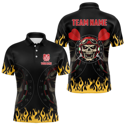 Personalized Fire Funny Skull Darts Polo & Quarter Zip Custom Men Darts Shirts Cool Dart Jerseys TDM3425