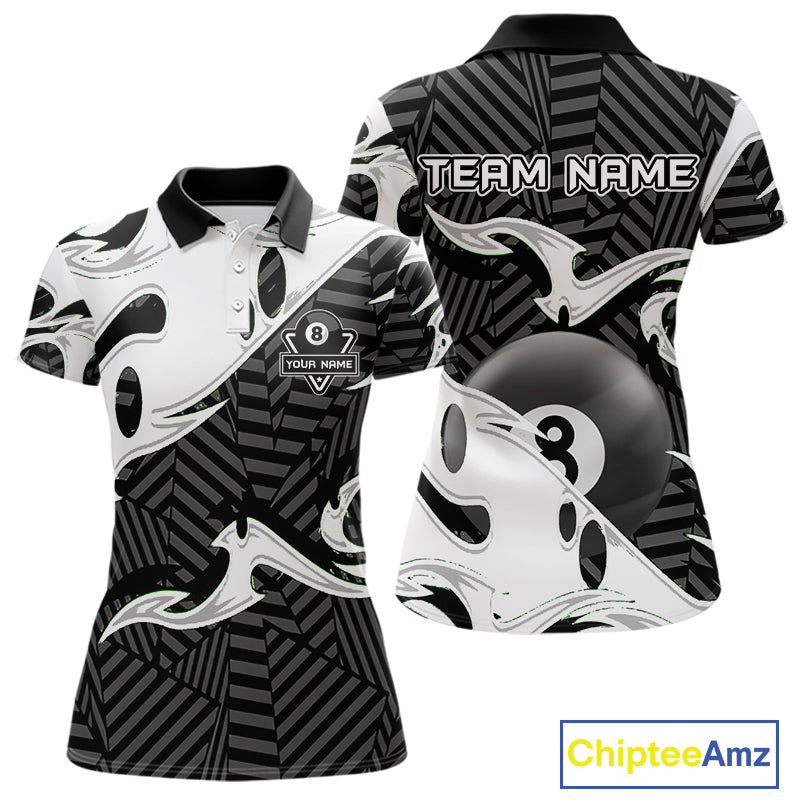 Personalized White Black 3D 8 Ball Billiards Pool Shirts For Women Custom Billiard Team Jerseys TDM5722