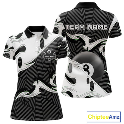 Personalized White Black 3D 8 Ball Billiards Pool Shirts For Women Custom Billiard Team Jerseys TDM5722