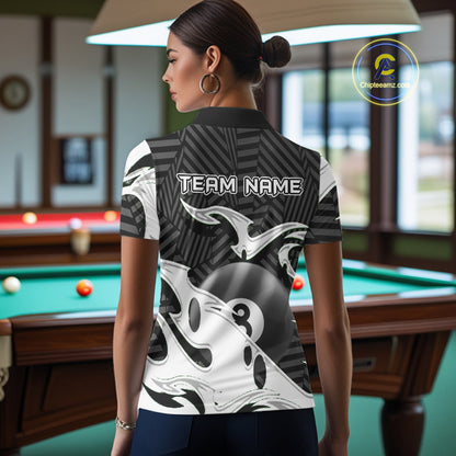Personalized White Black 3D 8 Ball Billiards Pool Shirts For Women Custom Billiard Team Jerseys TDM5722