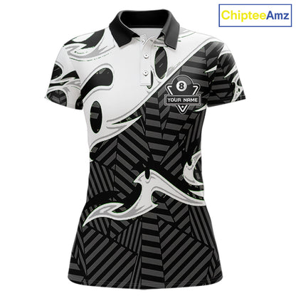 Personalized White Black 3D 8 Ball Billiards Pool Shirts For Women Custom Billiard Team Jerseys TDM5722