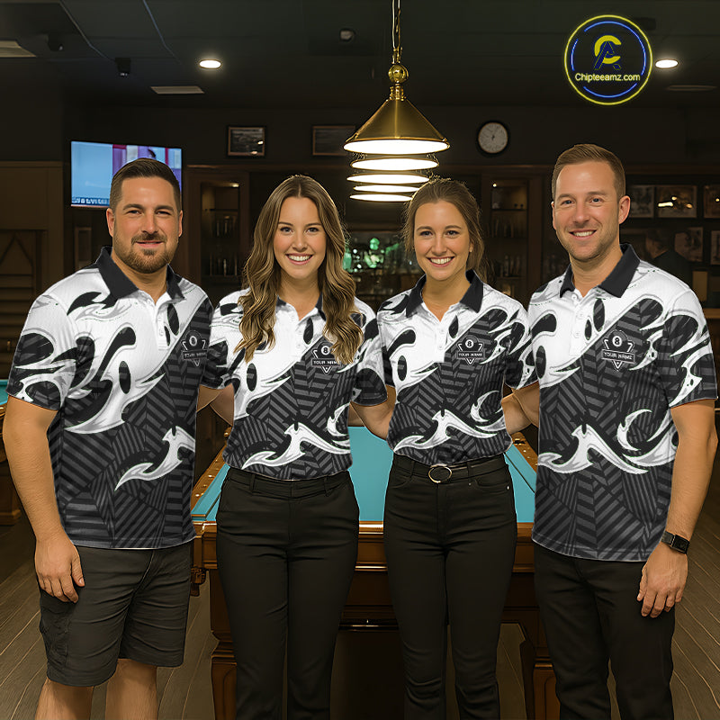 Personalized White Black 3D 8 Ball Billiards Pool Shirts For Men Custom Billiard Team Jerseys TDM5722