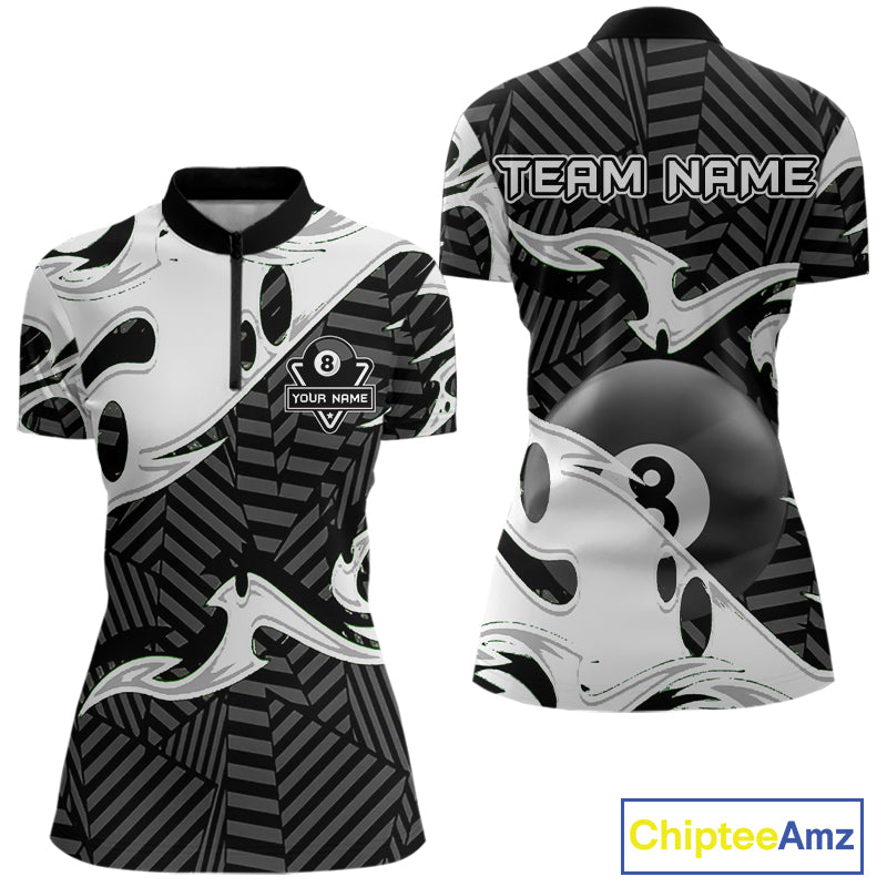 Personalized White Black 3D 8 Ball Billiards Pool Shirts For Women Custom Billiard Team Jerseys TDM5722
