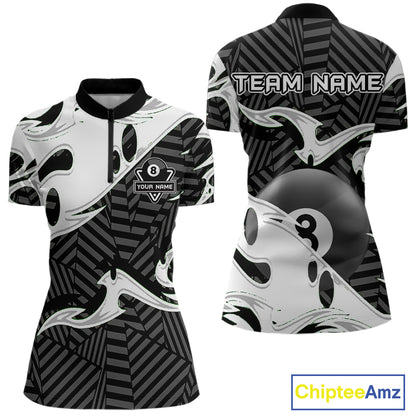 Personalized White Black 3D 8 Ball Billiards Pool Shirts For Women Custom Billiard Team Jerseys TDM5722