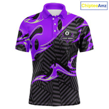 Load image into Gallery viewer, Custom Black Purple 8 Ball Tribal Flame Billiard Shirt For Men, Pool Team Jersey Polo &amp; 1/4 Zip TDM5723