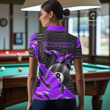 Load image into Gallery viewer, Custom Black Purple 8 Ball Tribal Flame Billiard Shirt For Women, Pool Team Jersey Polo &amp; 1/4 Zip TDM5723