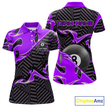 Load image into Gallery viewer, Custom Black Purple 8 Ball Tribal Flame Billiard Shirt For Women, Pool Team Jersey Polo &amp; 1/4 Zip TDM5723