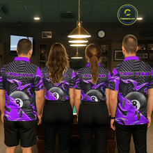 Load image into Gallery viewer, Custom Black Purple 8 Ball Tribal Flame Billiard Shirt For Men, Pool Team Jersey Polo &amp; 1/4 Zip TDM5723
