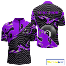 Load image into Gallery viewer, Custom Black Purple 8 Ball Tribal Flame Billiard Shirt For Men, Pool Team Jersey Polo &amp; 1/4 Zip TDM5723