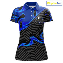 Load image into Gallery viewer, Custom Black And Blue 8 Ball Tribal Flame Billiard Shirt For Women, Pool Team Jersey Polo &amp; 1/4 Zip TDM5724