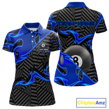 Load image into Gallery viewer, Custom Black And Blue 8 Ball Tribal Flame Billiard Shirt For Women, Pool Team Jersey Polo &amp; 1/4 Zip TDM5724