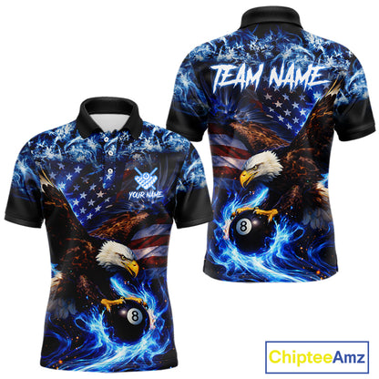 Blue Flaming Eagle 8 Ball Pool Billiard Shirt For Men Custom American Flag Billiard Team Jersey TDM5727